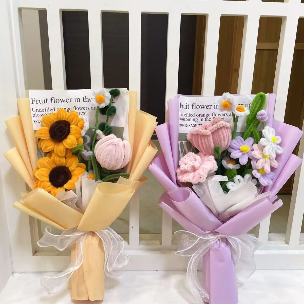 Finished Knitted Roses Flowers Crochet Bouquet Creative Handmade Bouquet Valentine Mothers' Day Birthday Graduation Gifts
