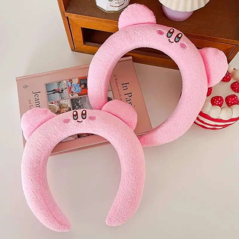 Lovely Pink Kirby Plush Hair Hoop Cartoon Daily Washing Face Headband Girls Photo Shooting Decor Hair Ornament