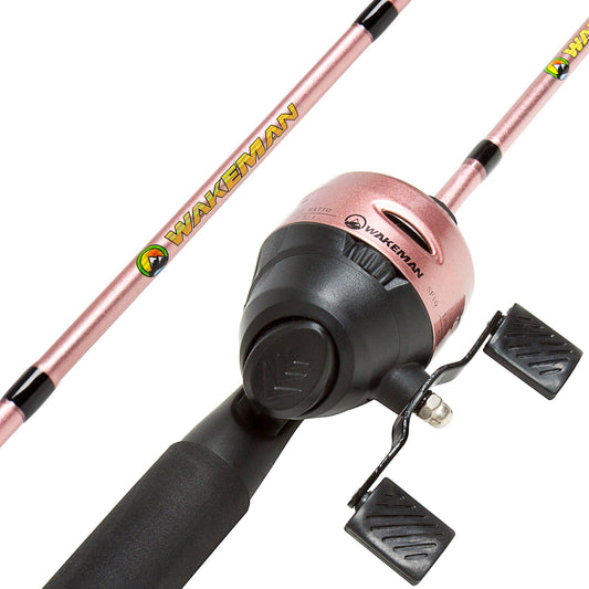Fiberglass Fishing Pole - 64-Inch Rust-Resistant Stainless-Steel Rod and Pre-Spooled Reel Combo by Wakeman (Pink)