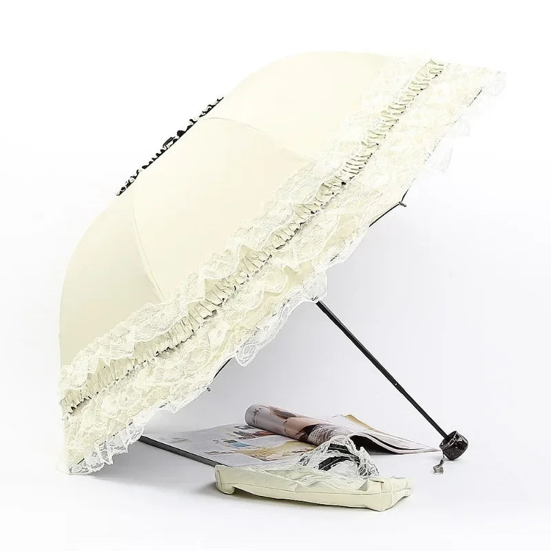Vintage Lace Parasol Foldable Umbrella Rain Anti-UV Protection Sunblock