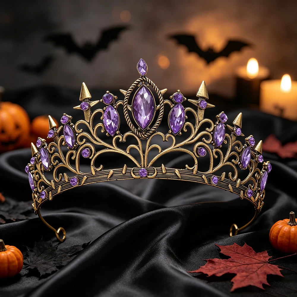 Novel Fashion Halloween Gothic Tiara Vintage Gold Crown Women Witch Queen Cosplay Party Headpiece Halloween Hair Accessories