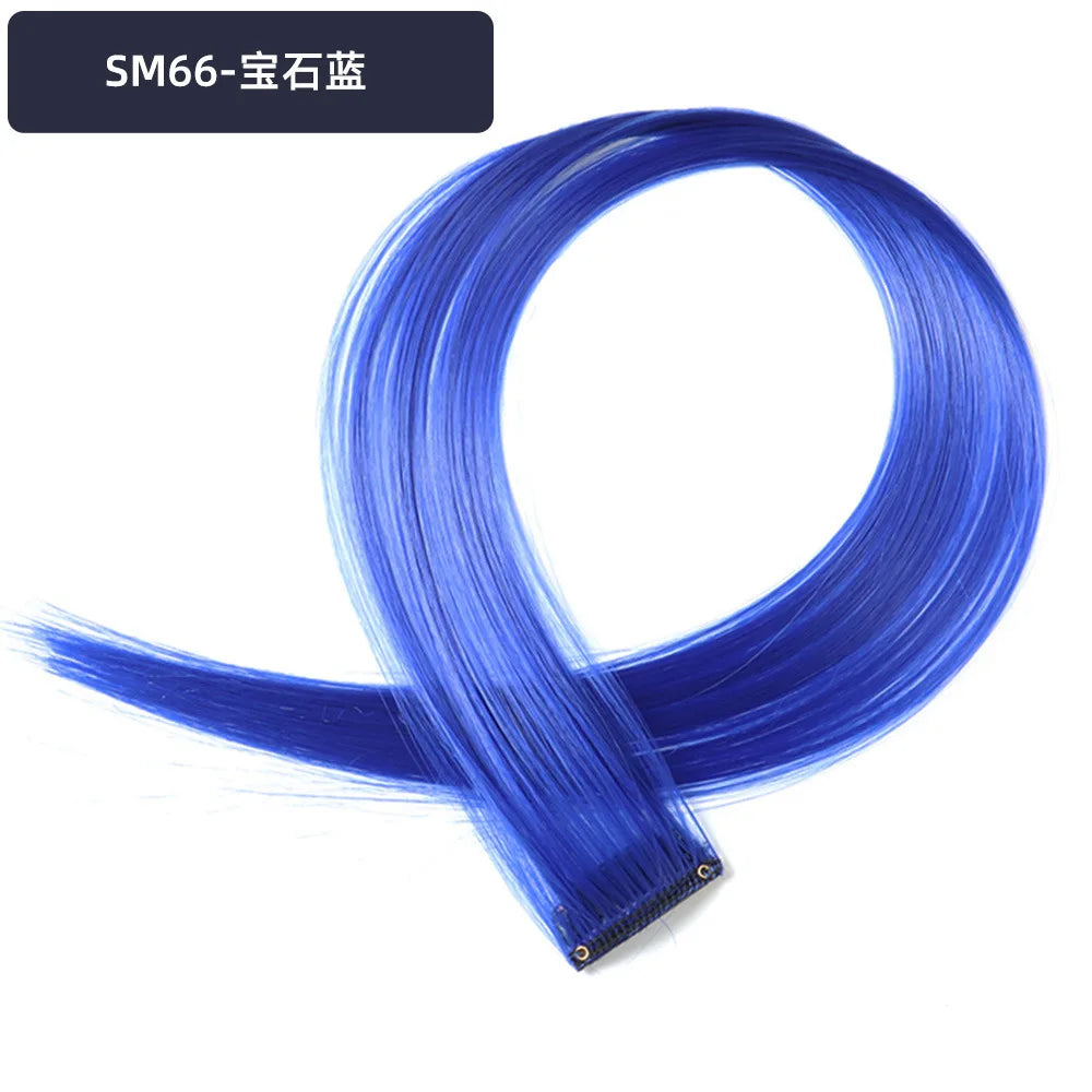 22 Inch Colored Highlight Synthetic Hair Extensions Rainbow Long Straight Hairpieces for Women Kids Girls Purple Pink Blue