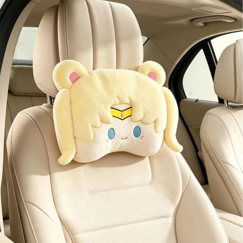 Cute Sailor Moon Style Car Headrest Pillow Cartoon Women Neck Rest Cushion Kawaii Girl Auto Seat Accessories