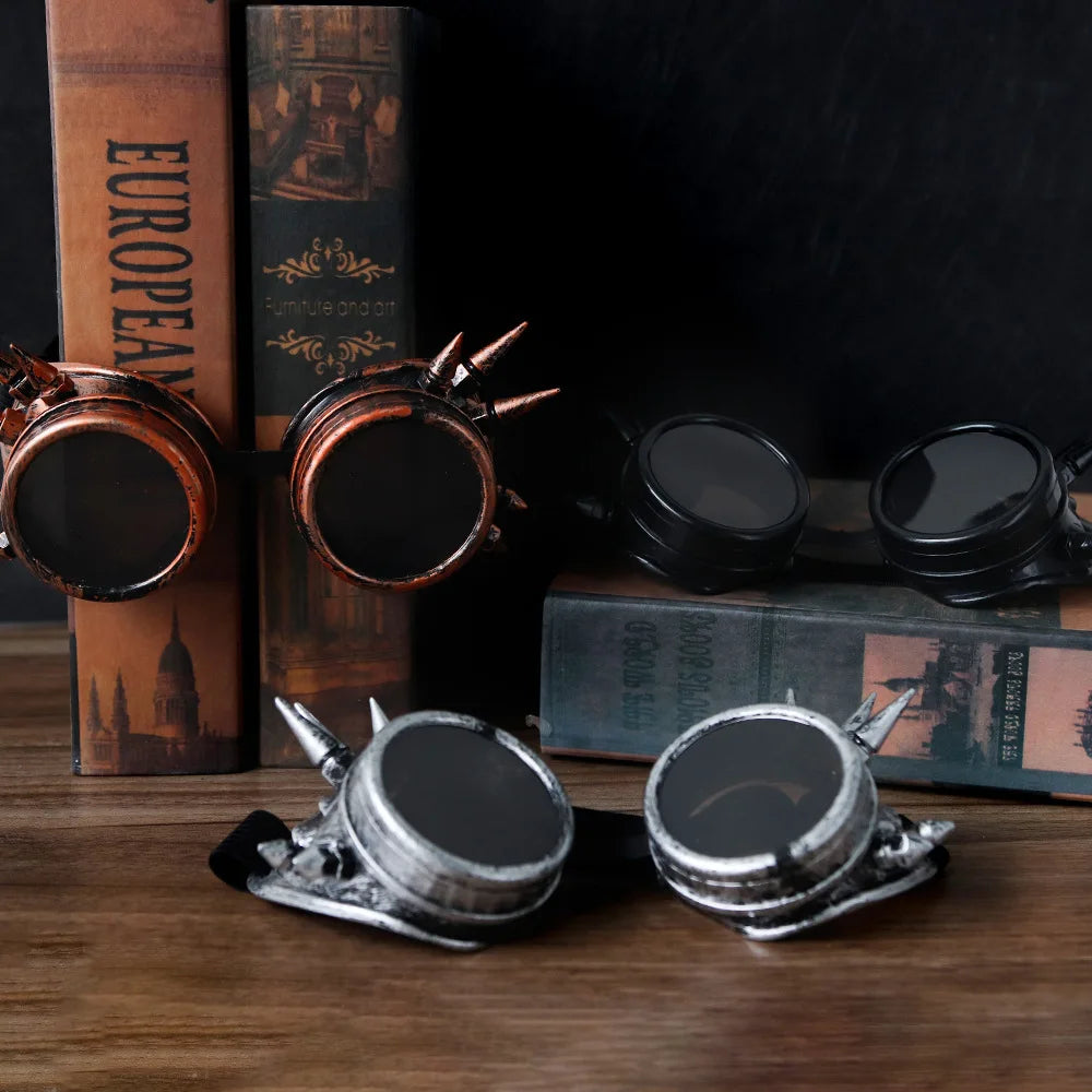 2026 Welding Round Goggle Steampunk Cyber Goth Sunglasses Rivet Spiked Goggles Cosplay Antique Victorian Gafas Hombre