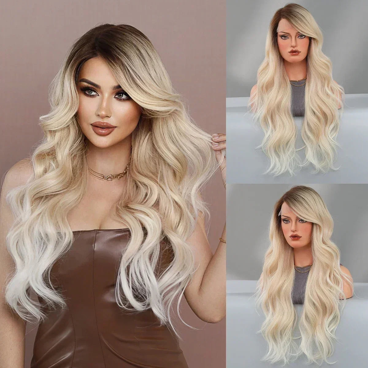 Blue Purple Ombre Wig Body Wavy, Side Part ,with Bangs High Density,Transparent Synthetic Lace Front