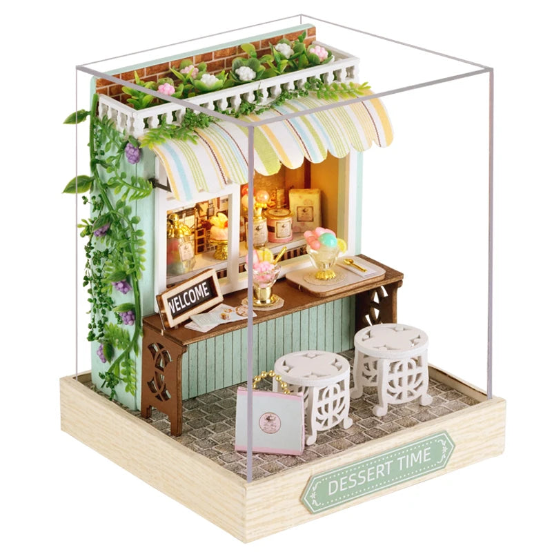 DIY Wooden Miniature Model Kit Japanese Cherry Blossoms Noodles Shop Casa 3D Puzzle Villa Dollhouse With Furniture Friends Gifts