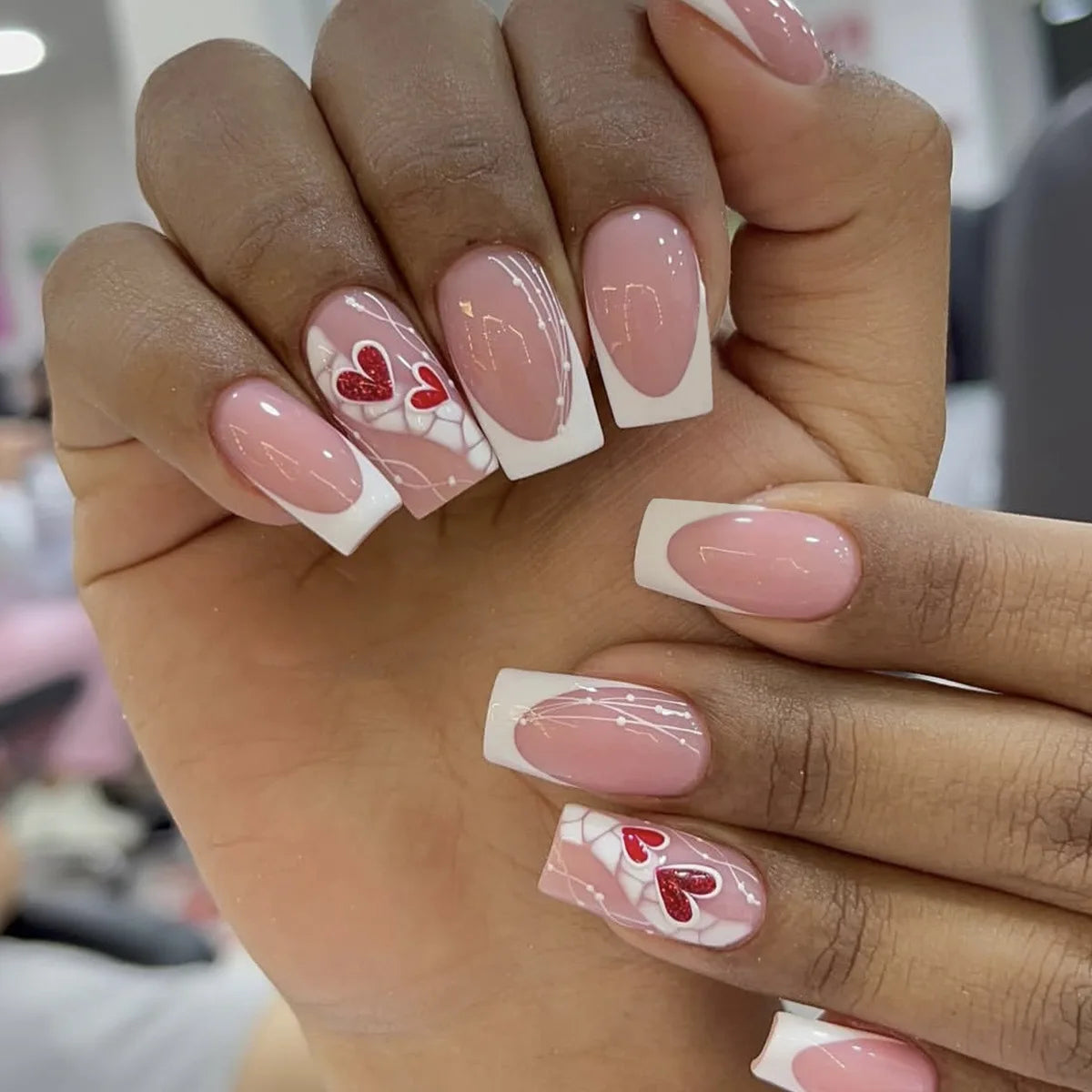 24pcs Mid-length Square Colorful Flower French Design Acrylic Nails