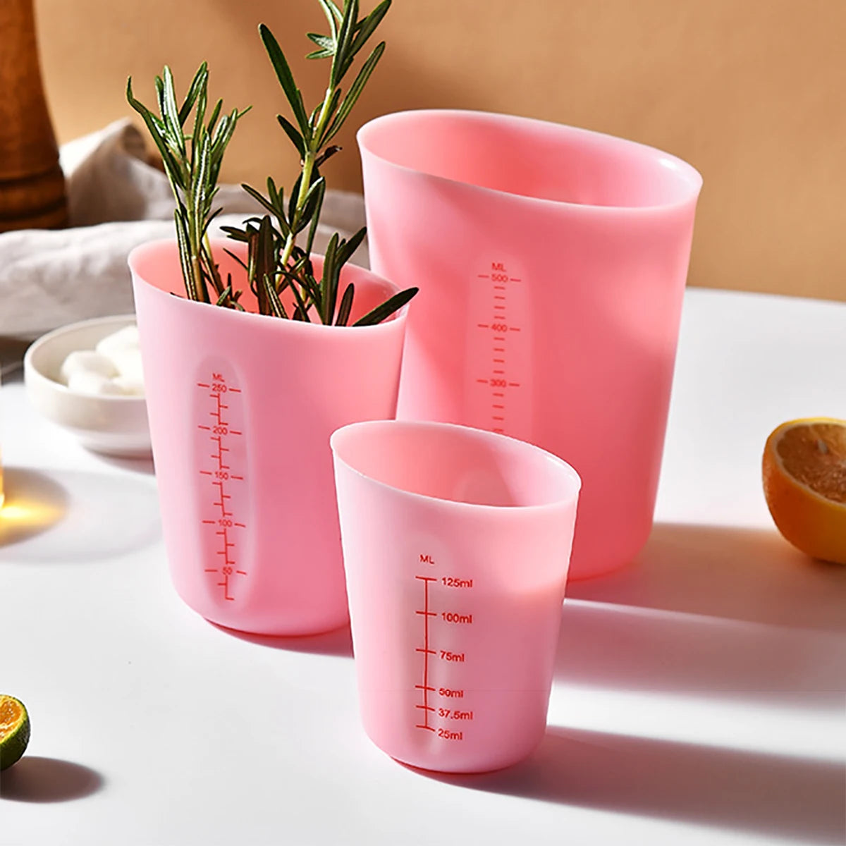 3pcs Pink Silicone Measuring Cup Set Dual Scale ML/OUNCE Visible Measuring Cup Kitchen Baking Tool Heat-resistant Measuring Cup