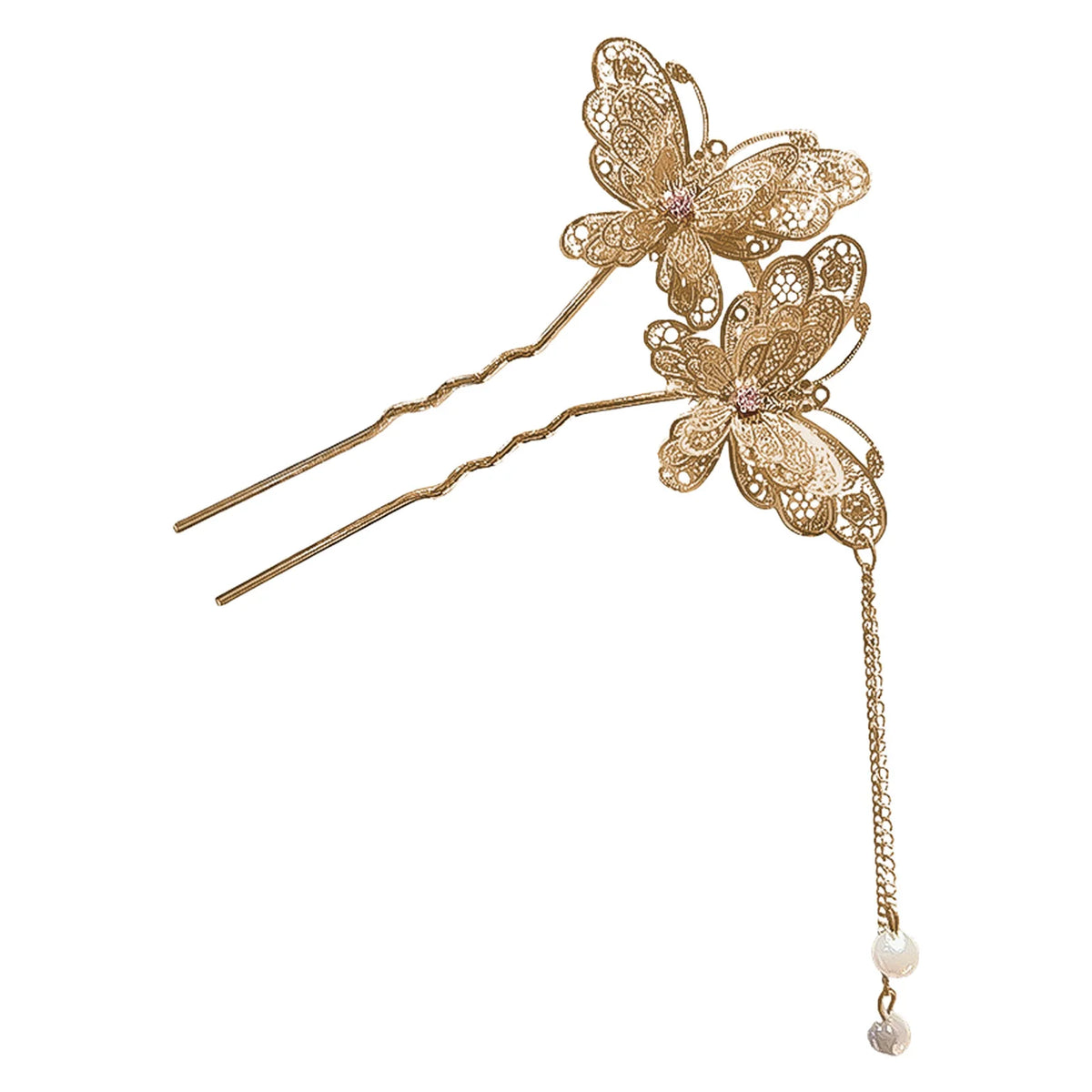 Neo Chinese Double Butterfly Tassel Hairpin Elegant Alloy Vintage Chinese Style For Wedding Party Daily Retro Outfit Women