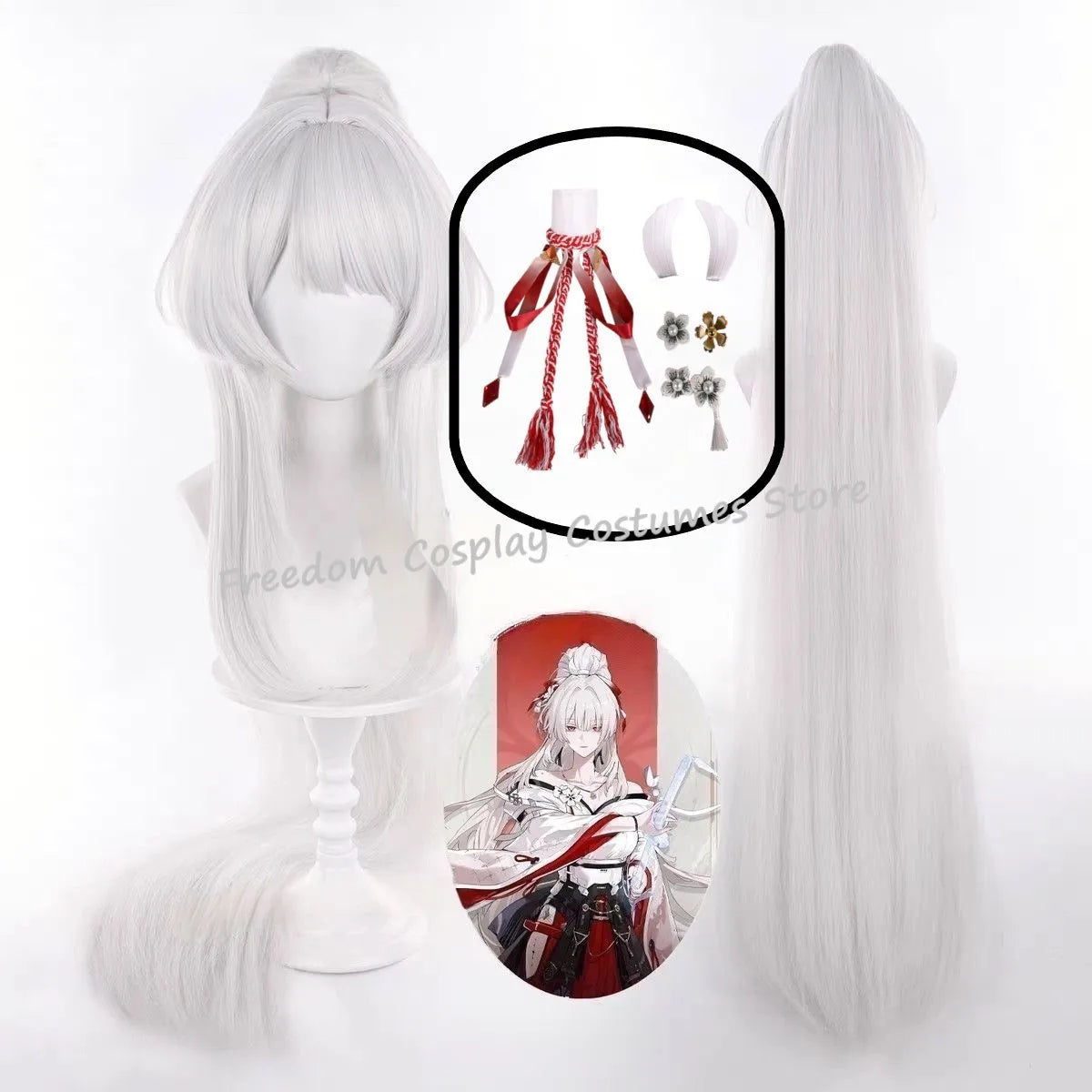 Game Wuthering Waves Hiyuki Cosplay Wig Women Long Hair White Hair Hiyuki 3D Headwear Halloween Heat Resistant Synthetic Wigs