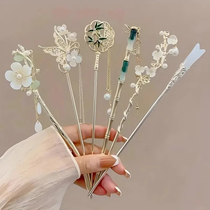 1/3/6pcs Elegant Chinese Style Tassel Hairpin with Traditional Floral Design for Women Bridal Wedding Hair Accessories HairStick