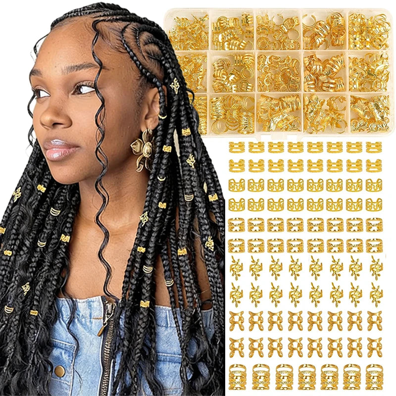 210pcs Gold Silver Color Dreadlock Hair Beads Girls Women DIY Braids Hair Accessories Hair Jewelry Dreadlock Hair Beads