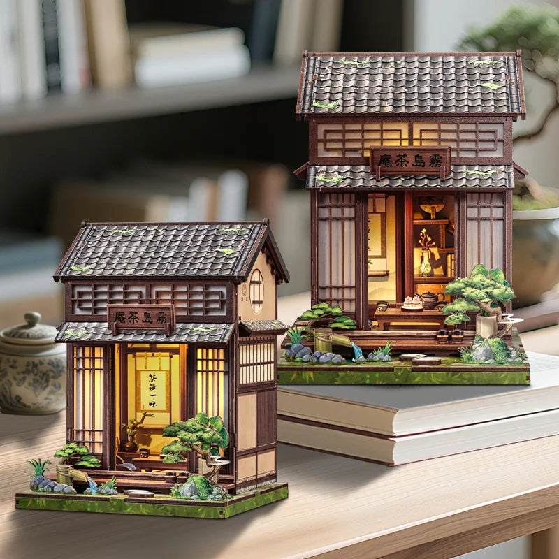 Cutebee DIY Book Nook Kit Miniature Dollhouse Bookshelf Insert Wooden Bookend 3D Building Model for Kid Gifts Japanese Style