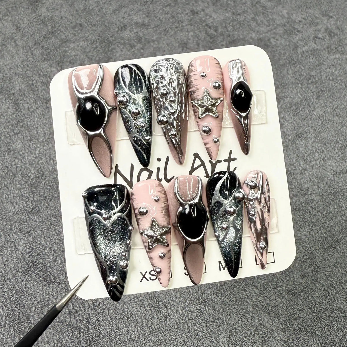 Halloween Long Coffin Gothic Metallic Acrylic Nails