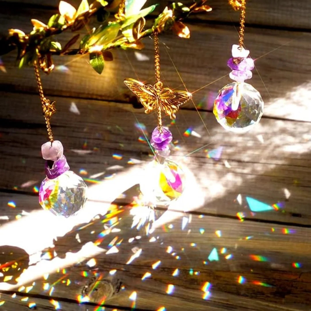 Nature-Inspired Sun Catchers & Crystal Balls: Leaves, Butterflies, Moon and Wind Chime Garden Ornaments