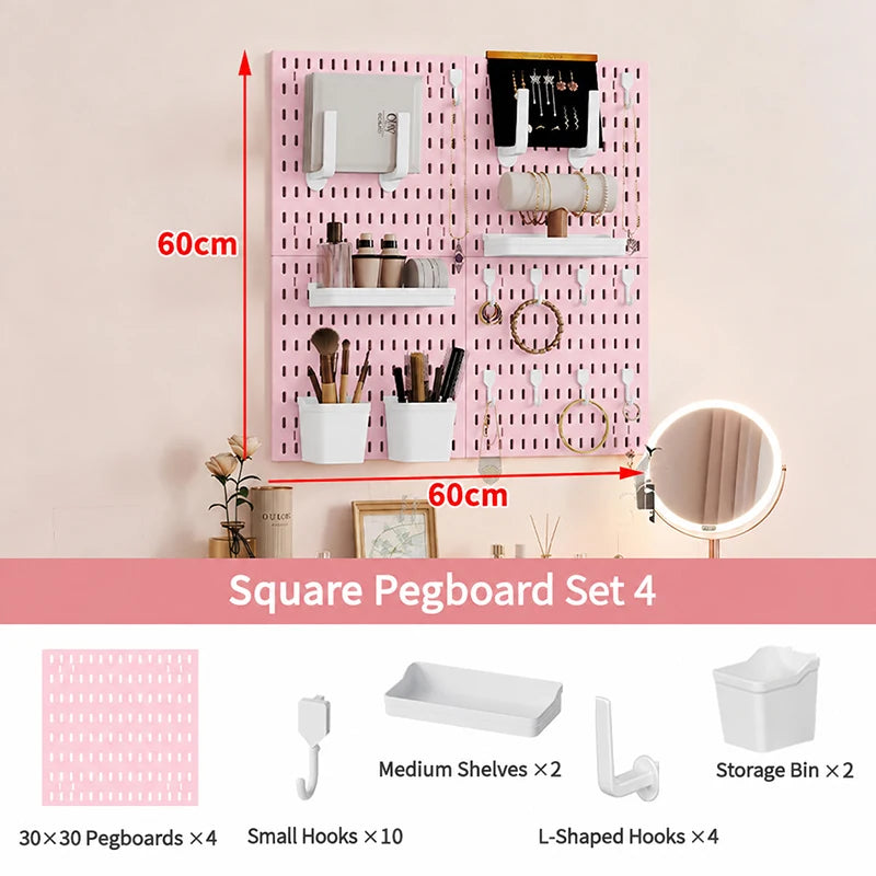Pink No Drill Pegboard Storage Organizer Combinable Wall Mount Board for Gaming Desk Headset Game Controller Storage