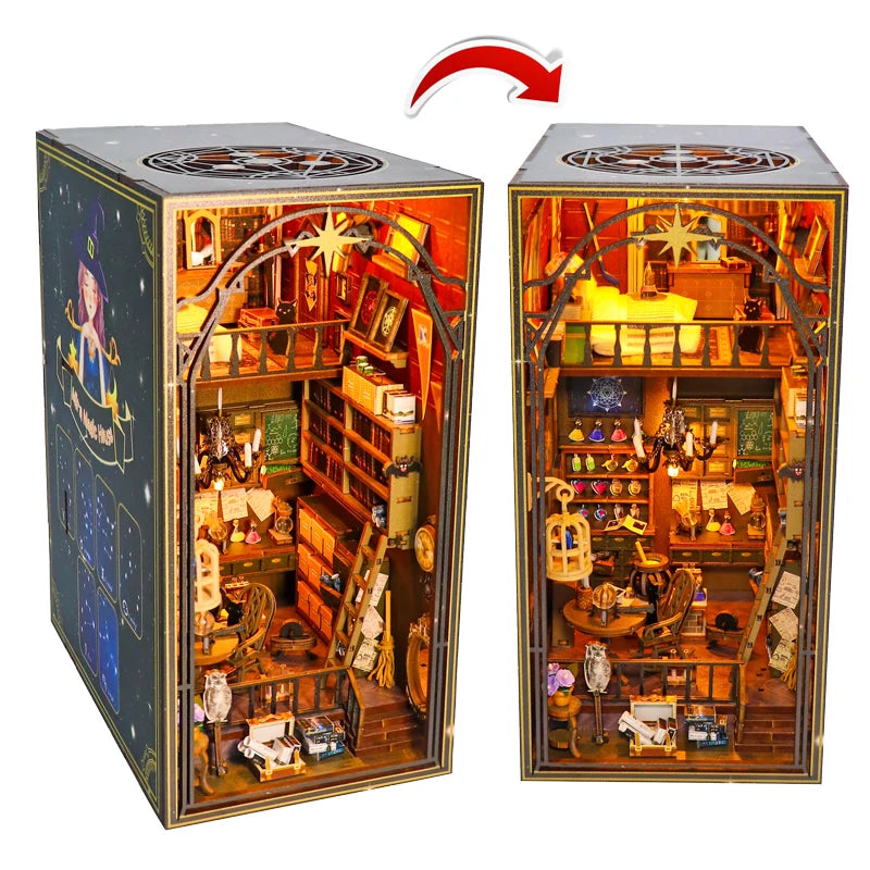 DIY Book Nook Shelf Insert Kits Miniature Dollhouse with Furniture Room Box Cherry Blossoms Bookends Japanese Store Toys Gifts