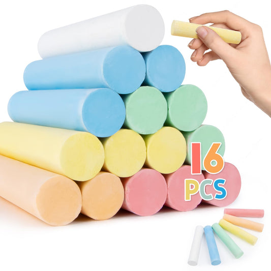 16PCS Sidewalk Chalk - Chalk Bulk Colored Chalk 6 Colors Outdoor Chalk Washable Chalk is suitable for drawing writing on sidewalk street walls playground blackboard classroom school