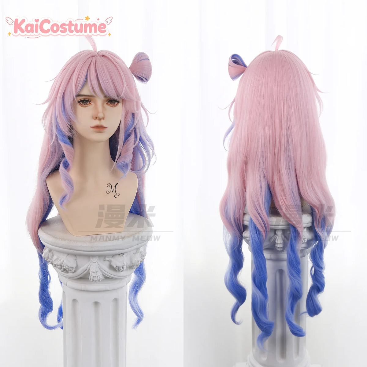 Wuthering Waves Denia Cos Wig Pre-Styled T Part Roman Curly Gradient Pink Blue Cosplay Hair Accessory For Cos Party