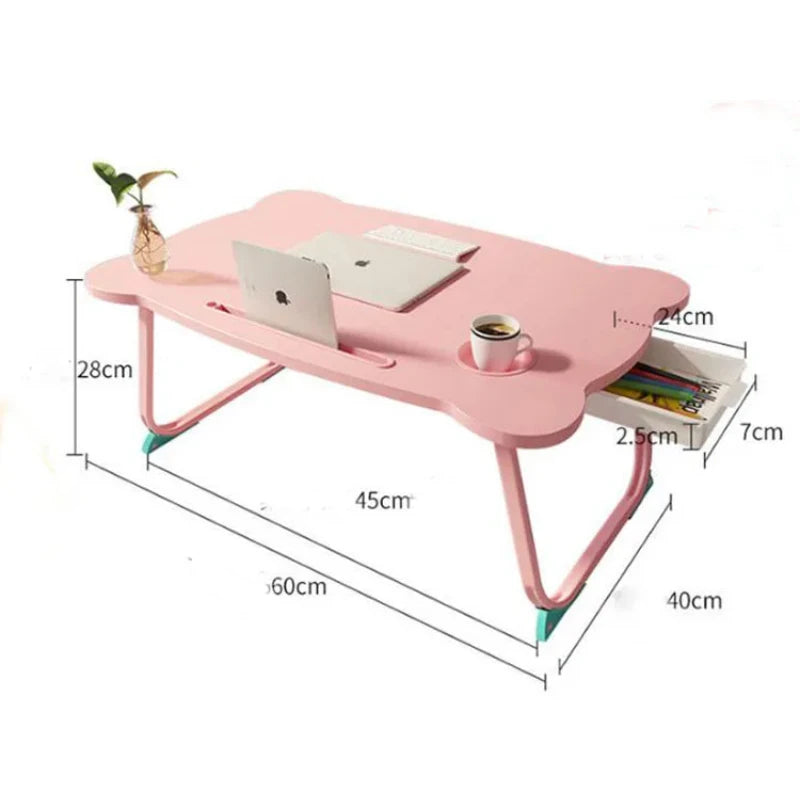 Simple Folding Laptop Bed Table, Sofa Table, Small Bay Window Desk, Slot Cup Holder Table, Portable Study Table, Home Furnitiure