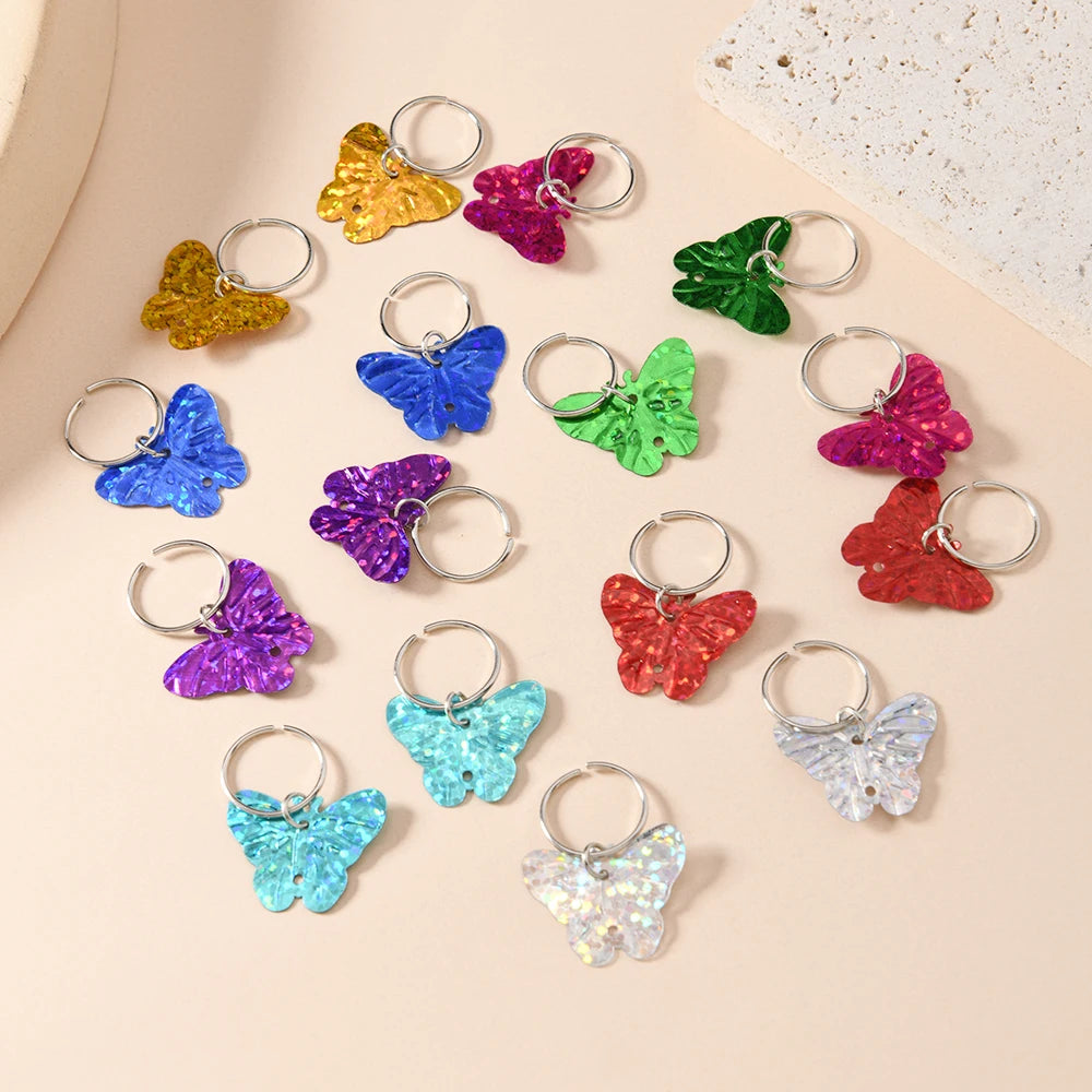 16 pieces of colorful butterfly pendants with braids and hair loops are cute, adorable and playful