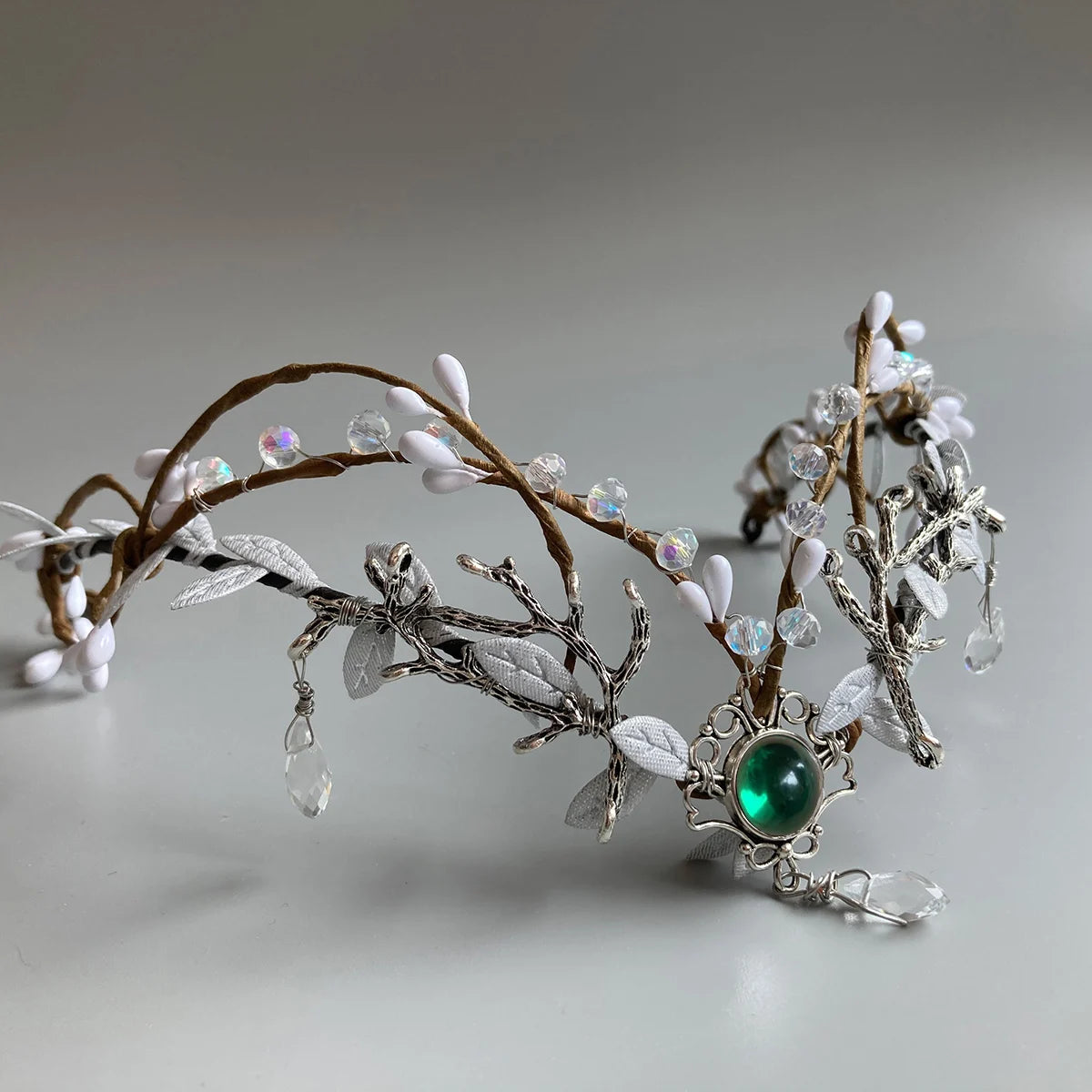 Reign of the Enchanted Forest Tiara Fairy Crown with Silver Branch Pendant
