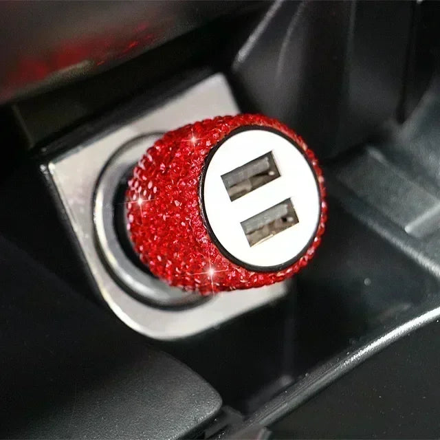 3in1 USB Car Charger 5V 2.1A Dual Port Fast Adapter Pink Car Decor Car Styling Diamond Interior Car Accessories Dropshipping