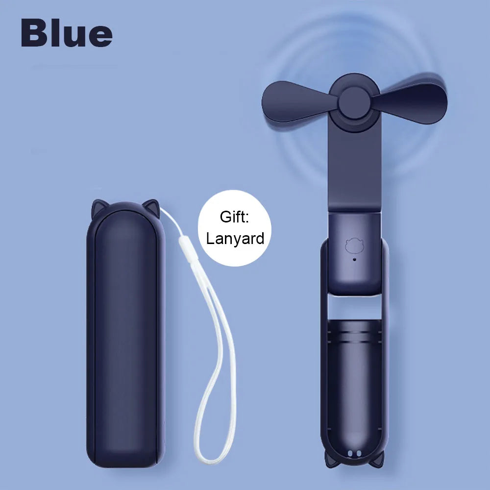 3 Speed Foldable Portable Mini Fan with Power Bank 2000mAh USB Rechargeable