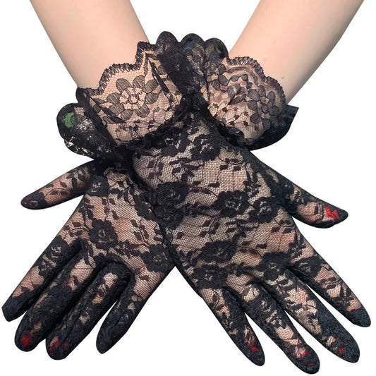 Thin Sheer Floral Lace Gloves Full Finger