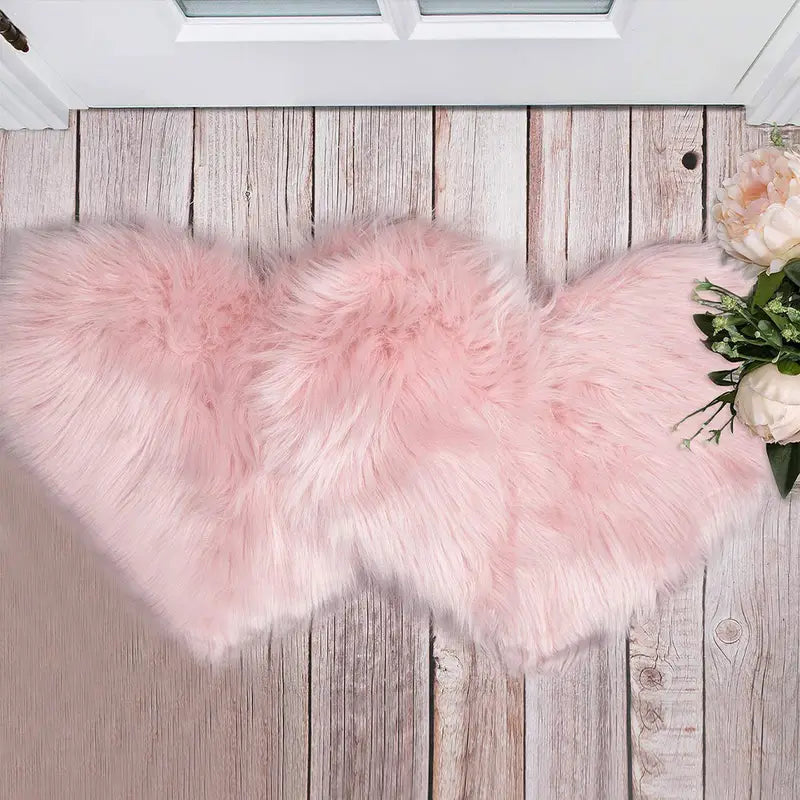 Heart Shaped Fluffy Rug Faux Wool Shag Carpet