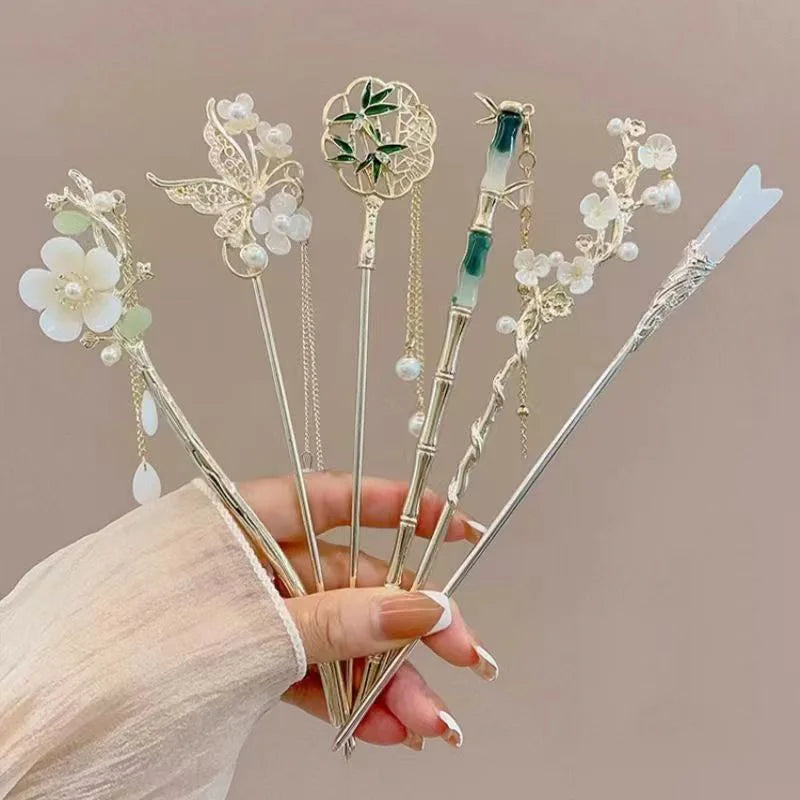 1/3/6pcs Elegant Chinese Style Tassel Hairpin with Traditional Floral Design for Women Bridal Wedding Hair Accessories HairStick