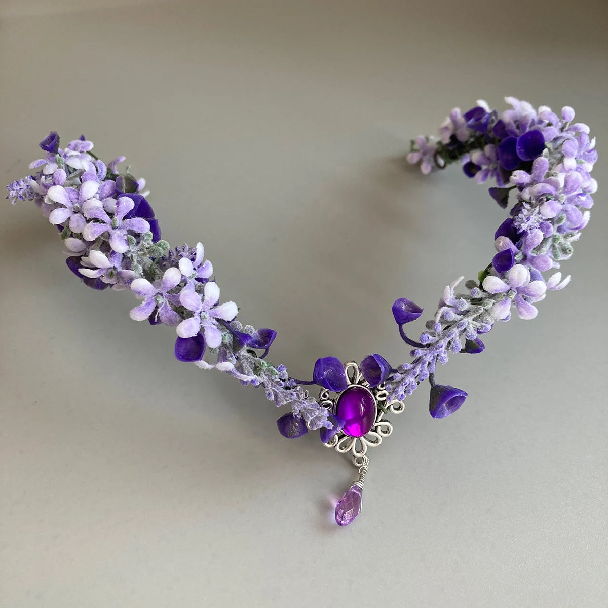 Purple Flower Crown - Handmade Fairy Headpiece Floral Tiara Spring Woodland Circlet for Women Girls Wedding Renaissance Cosplay