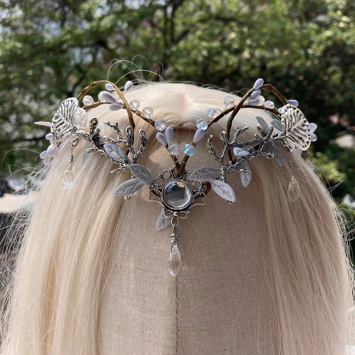 Reign of the Enchanted Forest Tiara Fairy Crown with Silver Branch Pendant