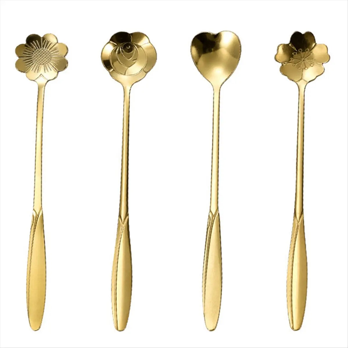 Stainless Steel Cherry Flower Gold Scoop Coffee Spoon Gift Kitchen Dessert Tea Accessories Tableware Decoration Set 13Cm &LICG