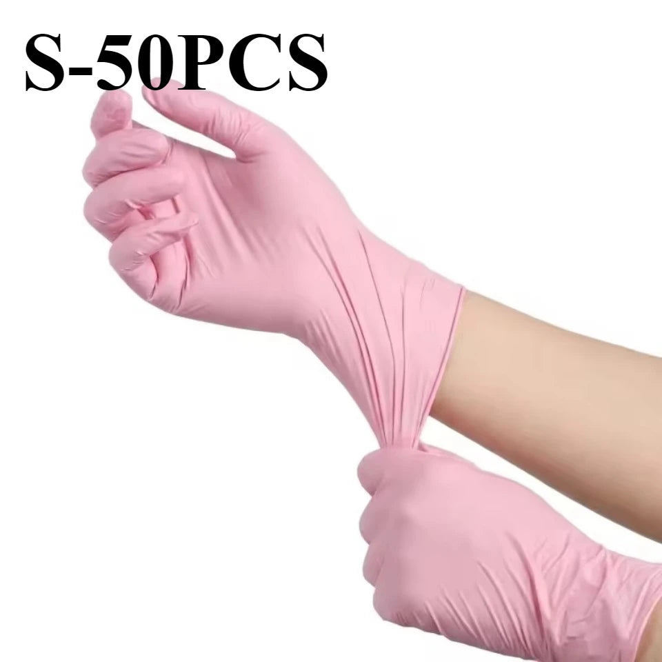 50/100PCS Light Pink Nitrile Gloves Disposable Powder Free Soft Flexible Handwear Beauty Hair Salon Cleaning Daily Use Supplies