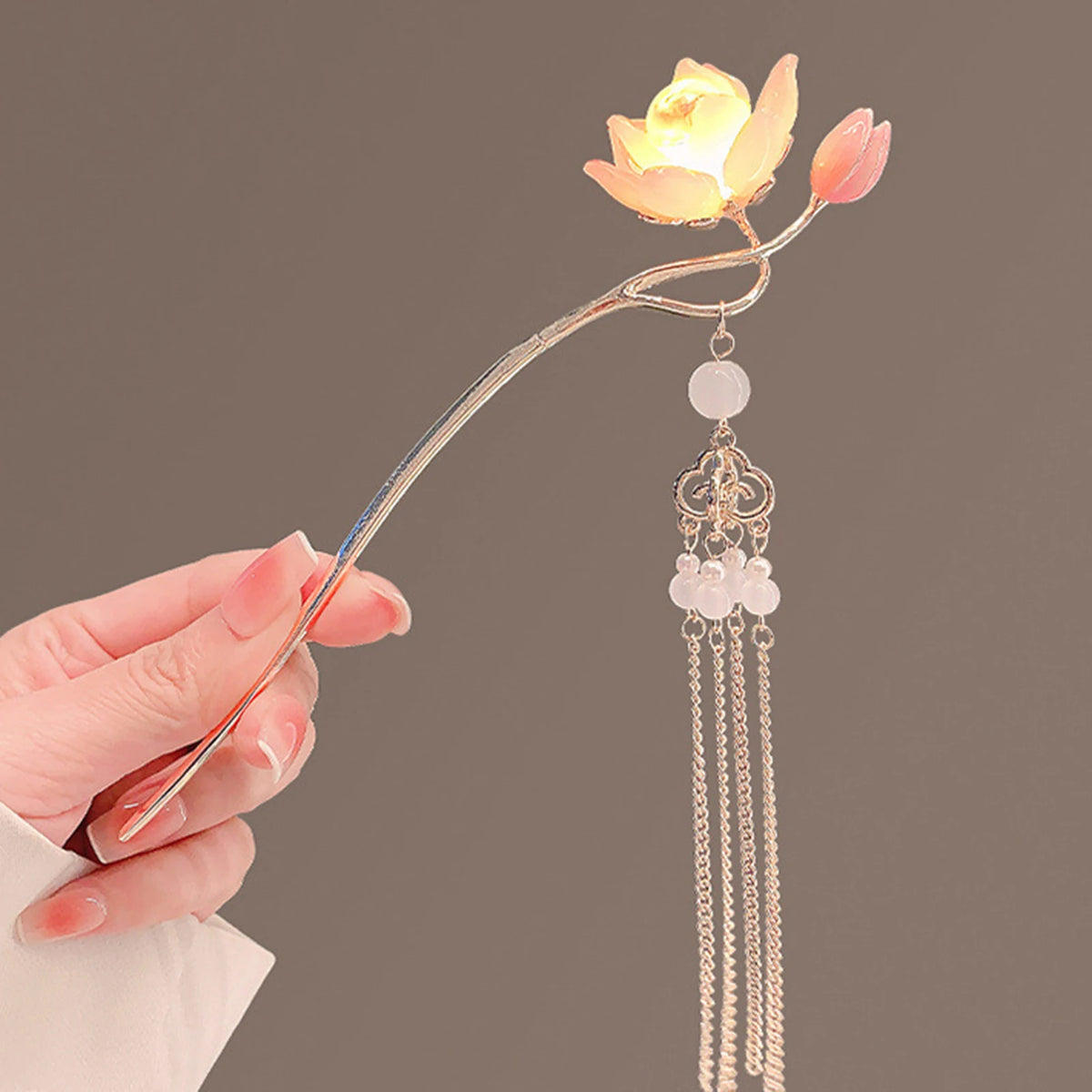 Luminous Flower Hairpin Lotus Light Lantern Tassel Hair Stick