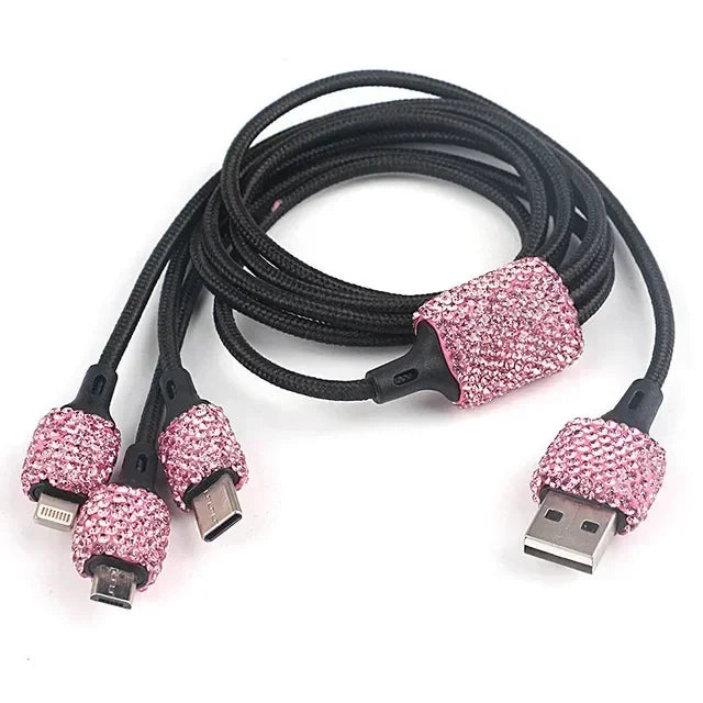 Rhinestone Car Charger 5V 2.1A Dual USB Port Fast Adapter Pink Car Decor Car Styling Diamond Car Accessories Interior for Woman