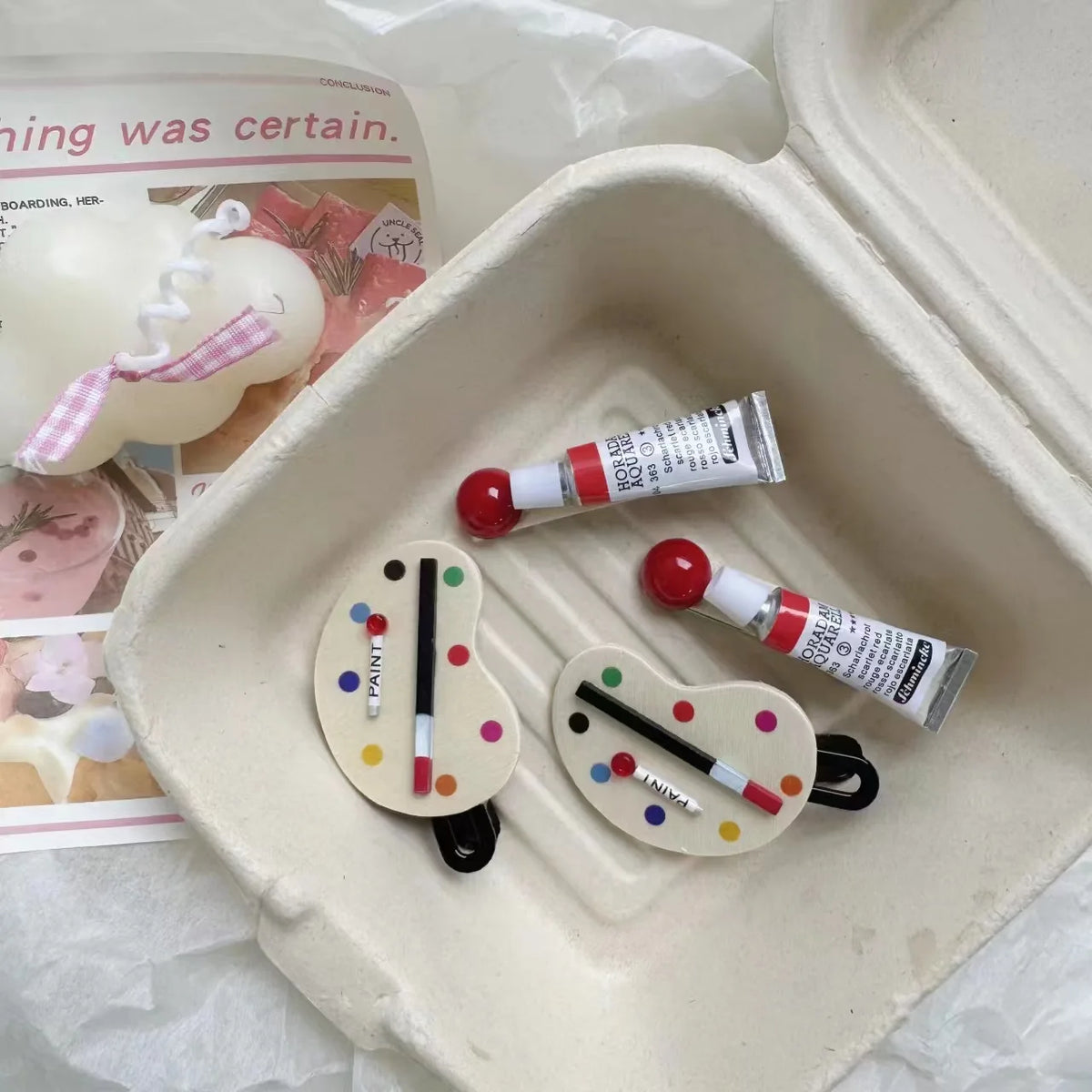 2pcs Art Watercolor Pigment Palette Hairpin Cute Kawaii Funny Women Girls Duckbill Clip Korean Fashion Bangs Side Styling Clip