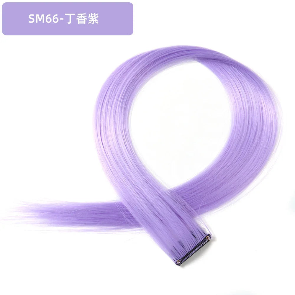 22 Inch Colored Highlight Synthetic Hair Extensions Rainbow Long Straight Hairpieces for Women Kids Girls Purple Pink Blue