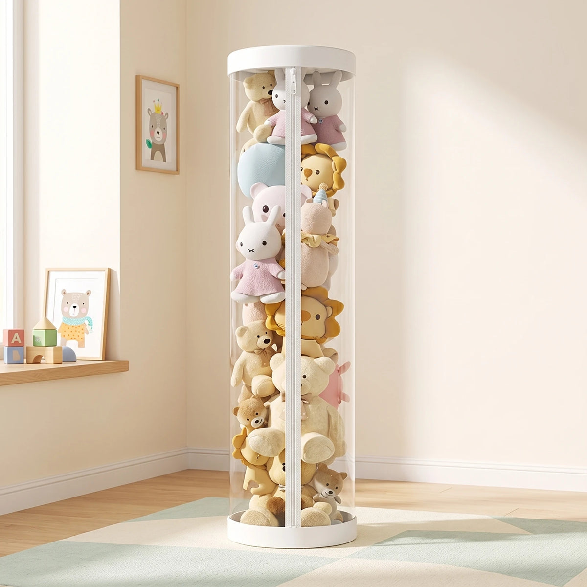 Stuffed Plushie Storage Barrel with Zipper Space
