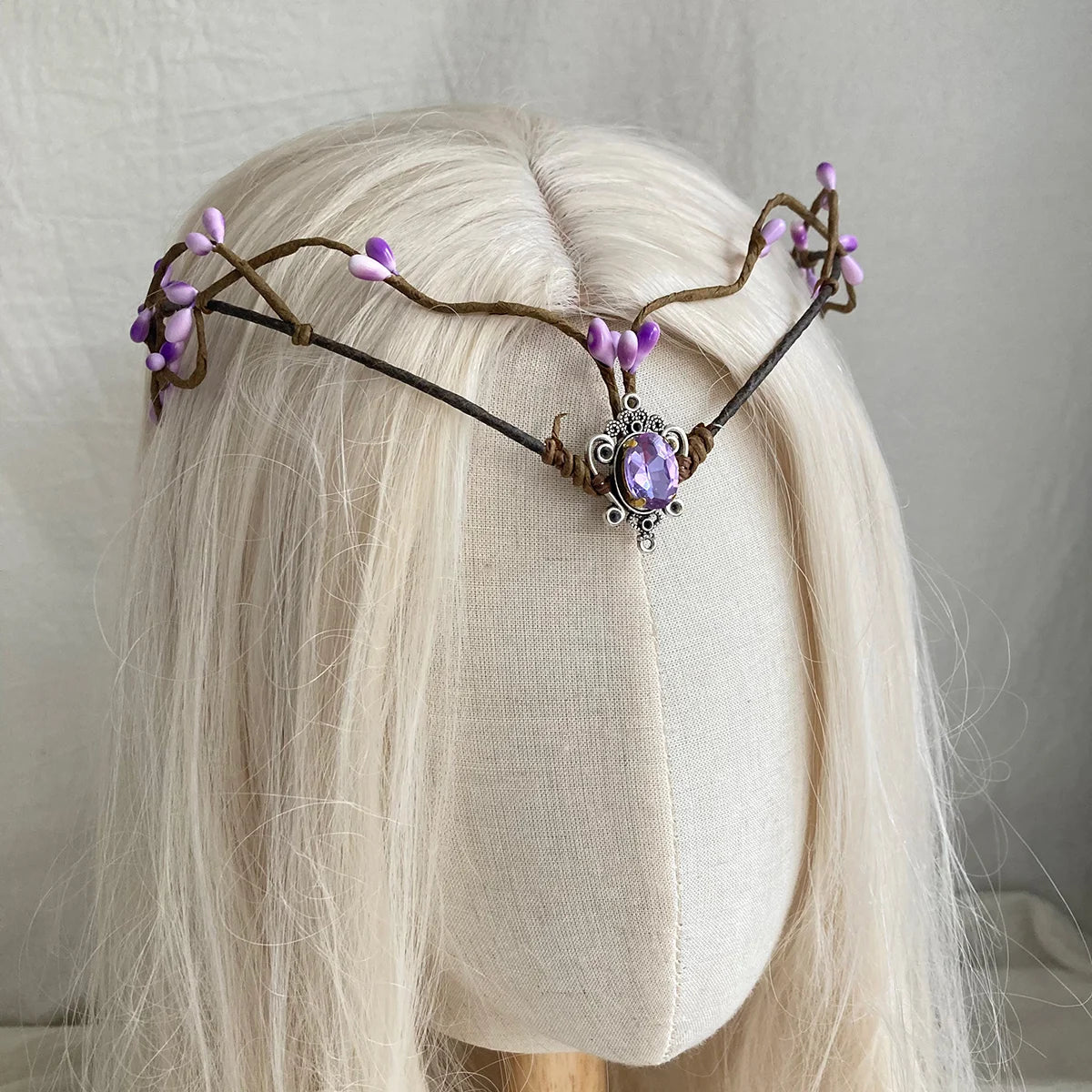 Woodland elf  Branches  Tiara Elven Headpiece Fairy Crown Circlet Moonstone With Pink Gem For Fairy Costume Women Diadem