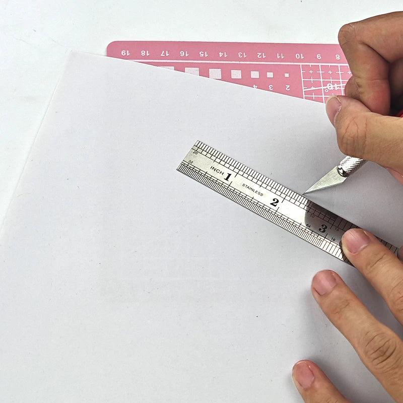 Crafting and Drawing Cutting Mat Set, A4 Pink Eco-Friendly Patchwork Mat, Non-Slip Carving Knife with Handmade Blades, 15cm Steel Ruler, Complete Carving Tools, Suitable for DIY Crafts and Scrapbooking. Holiday gifts,