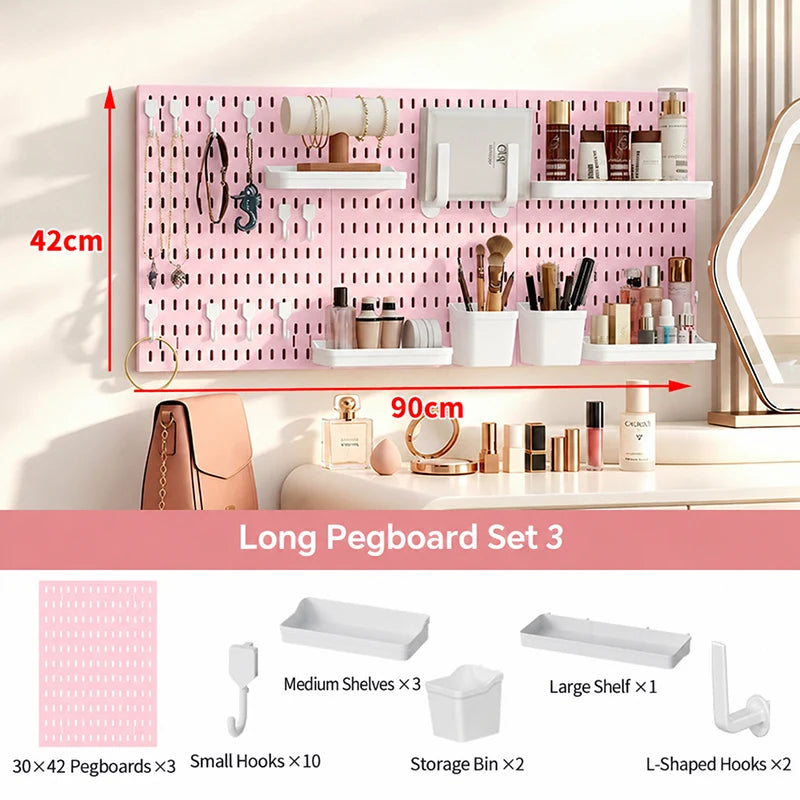 Pink No Drill Pegboard Storage Organizer Combinable Wall Mount Board for Gaming Desk Headset Game Controller Storage