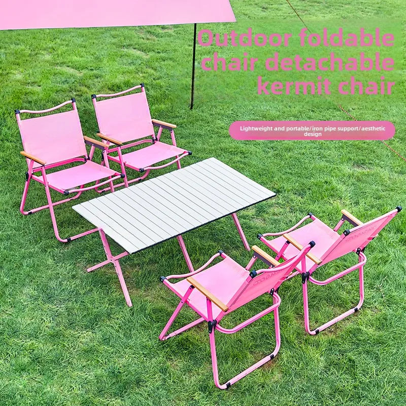 Outdoor camping pink tables and chairs Kermit folding ultra-light supplies equipment leisure