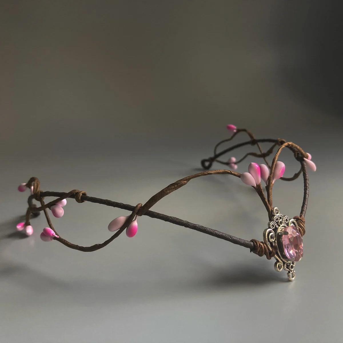 Woodland elf  Branches  Tiara Elven Headpiece Fairy Crown Circlet Moonstone With Pink Gem For Fairy Costume Women Diadem