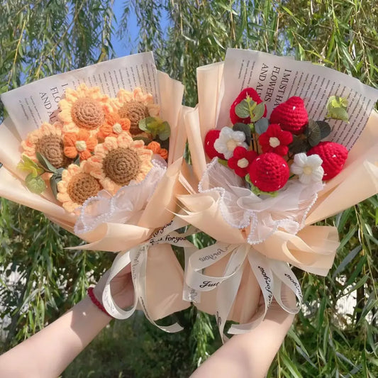 Knitted Sunflower Strawberry Bouquet