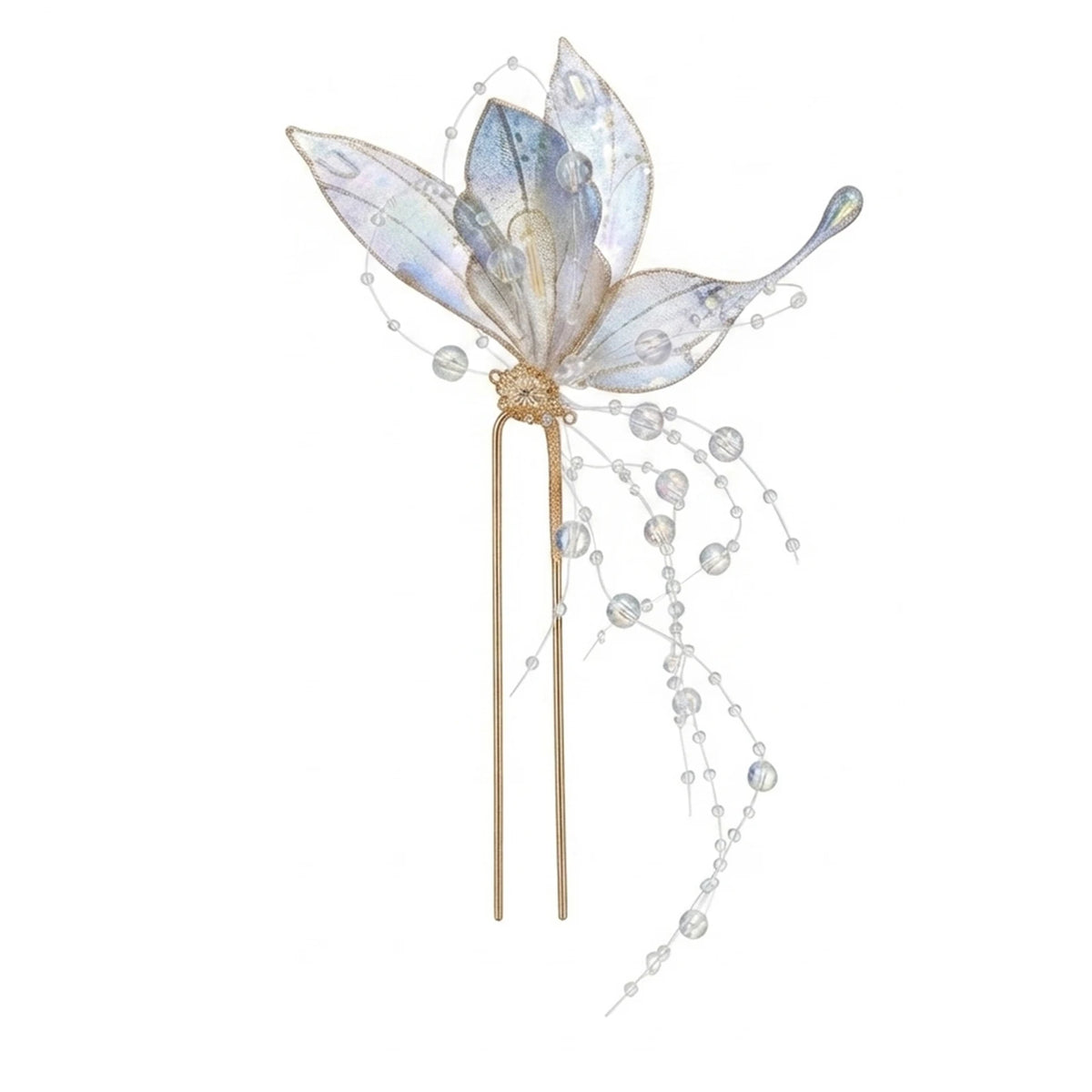 Women Butterfly Tassel Hairpin Alloy Hair Stick New Chinese Style Wedding Colorful Aurora Elegant Hanfu Jewelry Hair Accessory