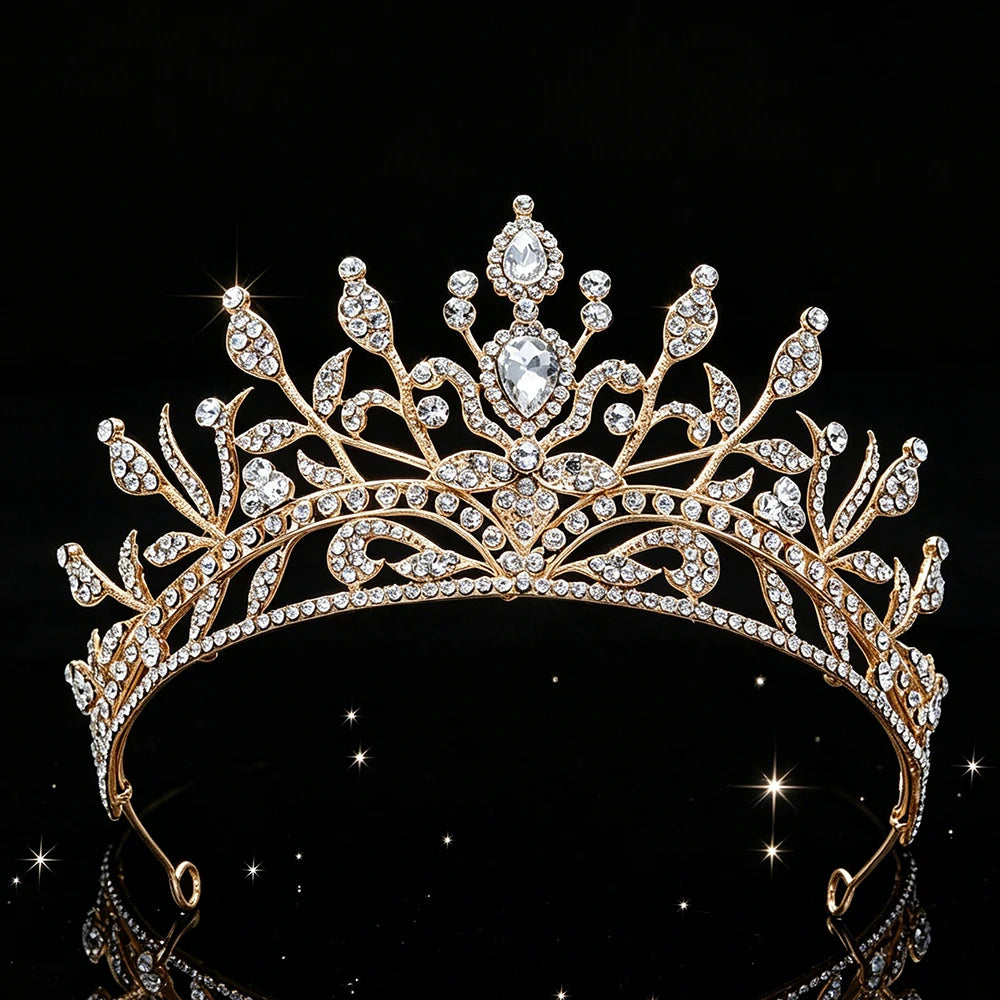 Fashion Baroque Bridal Tiara Sparkling Rhinestone Floral Queen Crown Elegant Regal Headpiece for Wedding Pageant Birthday Party
