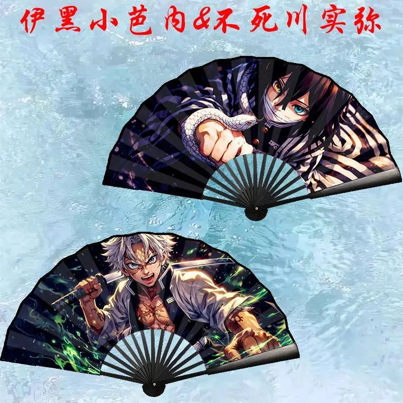 Bandai Demon Slayer Anime 10 Inch Double Sided Silk Folding Fan with Kamado Tanjirou Cartoon Animation High End Gifts New Style