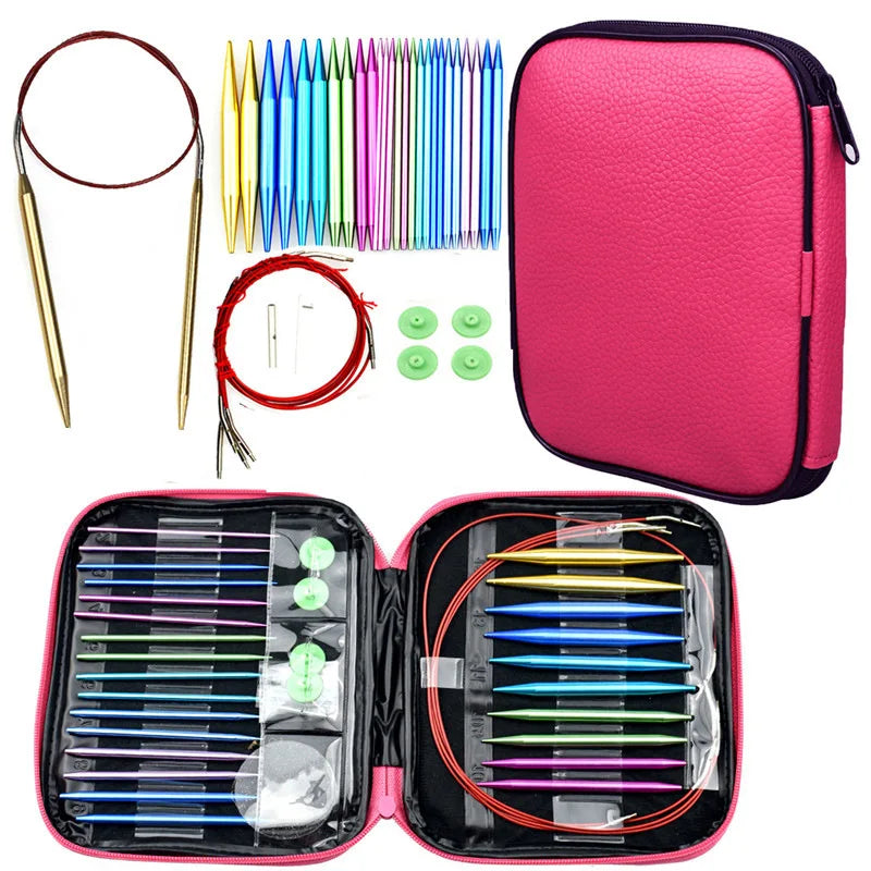 26 Pcs Circular Knitting Needles Set Interchangeable Bamboo Tip Needles for Yarn Knitting Crochet Projects Knitters Craft Gift
